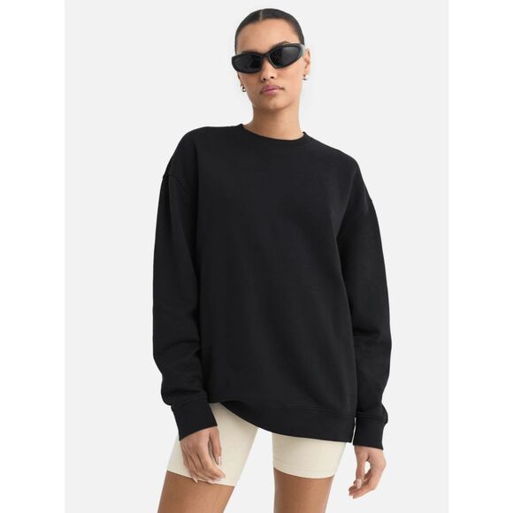 Mate The Label Jet Black Organic Fleece Oversized Sweatshirt Women's XS/Small - Picture 1 of 5